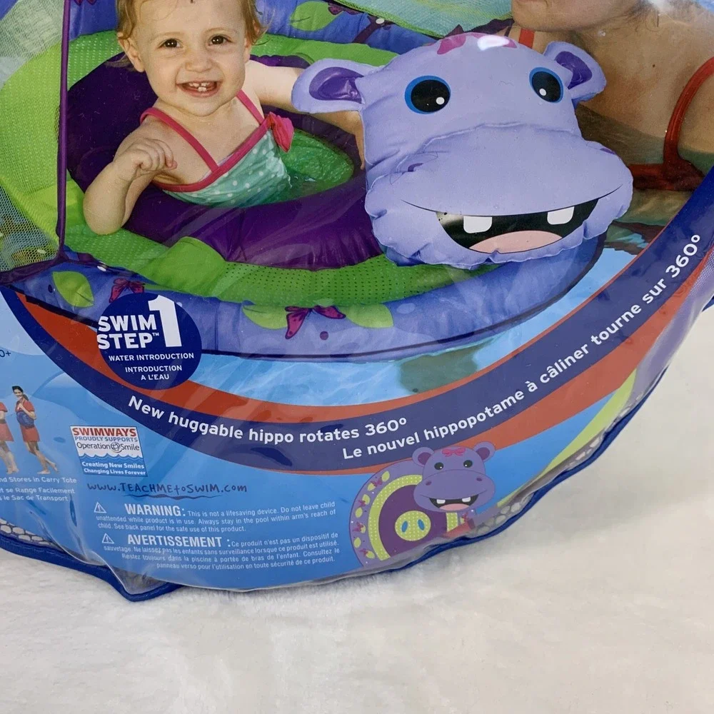 SwimWays Inflatable Baby Spring Pool Float Animal Friends‎ Huggable Hippo Canopy